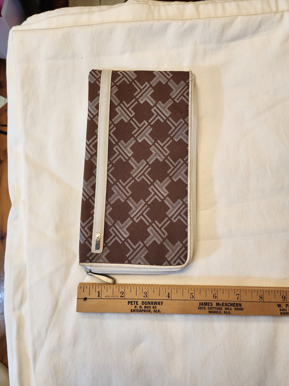 Tumi Brown Patterned Travel Wallet with Cream Trim
